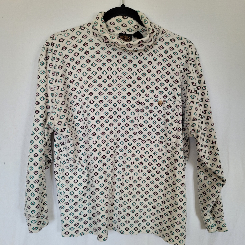 VTG EDDIE BAUER Womens Turtleneck Size M White Southwestern Geometric Cozy